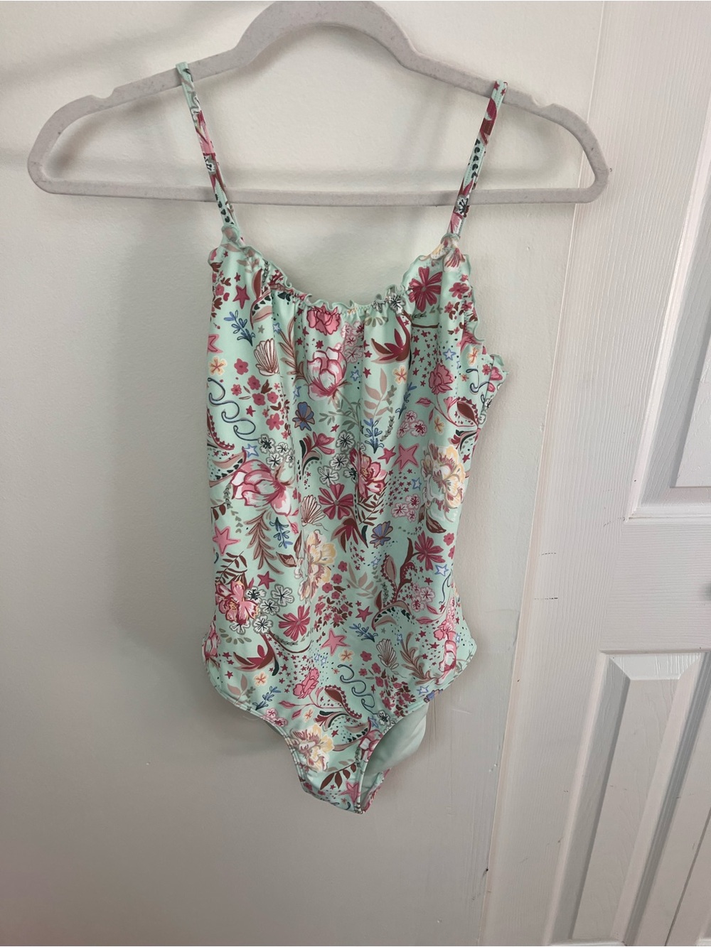 abercrombie kids Mint Floral One-Piece Swimsuit with Pink Accents